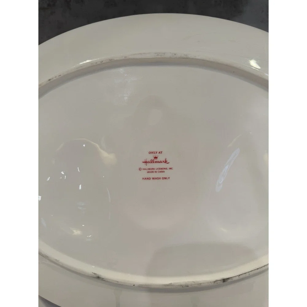 Hallmark Christmas Snowman Oval Serving Platter Red Ceramic Holiday